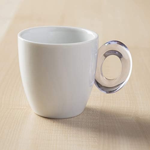 Омада Дизајн 2 чаши за кафе со послужавник, 3.04 fl Oz во порцелан и транспарентен акрилик, кристална линија