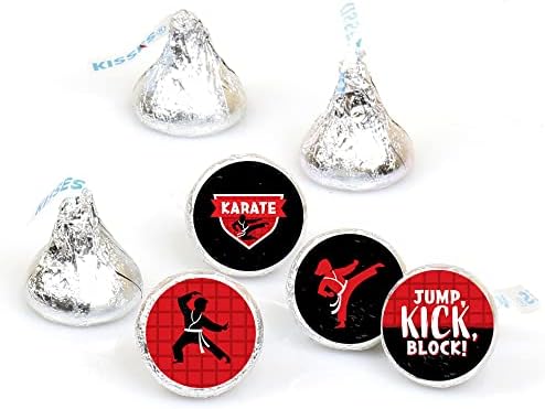 Голема точка на среќа Карате мајстор - Роденденска забава за боречки вештини, налепници за бонбони - етикети се вклопуваат во
