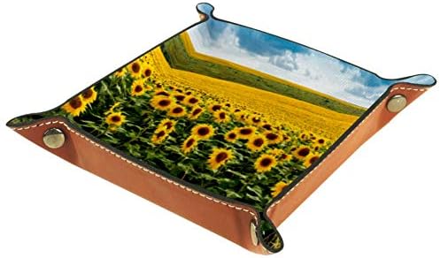 Големо поле за сончогледи со облаци Организатор кутија кожна накит кутија за паричник, часовник, клуч, монета, мобилен телефон и складирање