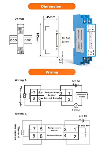 Температурен сензор Трансформатор Трансформатор Транмокул К тип излез 0-5V DC влез 0-400 ℃ Степен центри.