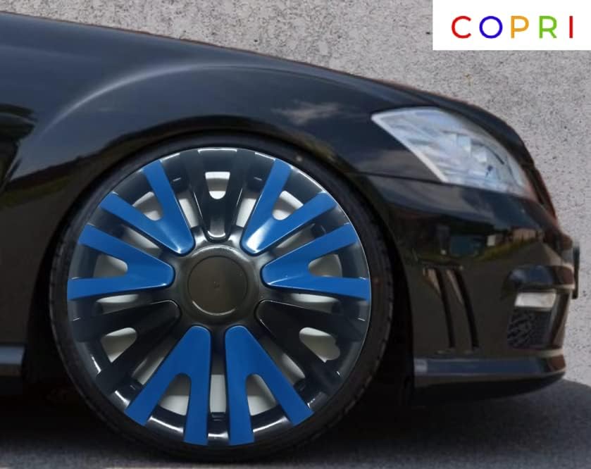 Копри сет од покривка од 4 тркала од 13 инчи црно-сини Hubcap Snap-on Fit Fits Seat