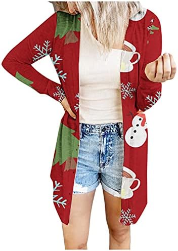 Кардиганс за жени Дедо Мраз, Божиќно плетено кардиганско копче надолу отворено предниот џемпер кардиган палто за надворешна облека