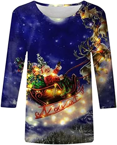 lcziwo жени Божиќна маичка весела и светла графичка принт со долги ракави врвови маички случајни симпатични 3/4 кошули со ракави