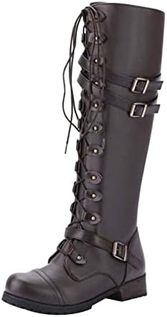 HCJKDU женски витез чизми мода панк -појас тока густа потпетица на бутот високи чевли за чизми, чипка на воени возења чизми