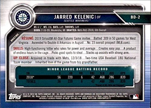 2019 Bowman Draft BD-2 Jarred Kelenic RC Rackie Seattle Mariners MLB Baseball Trading Card