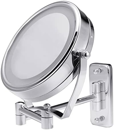 ДУБА Бања Бричење Шминка Огледало СО LED Светла Ѕид Монтирање Две Страни Продолжување Ротира Козметички Огледало