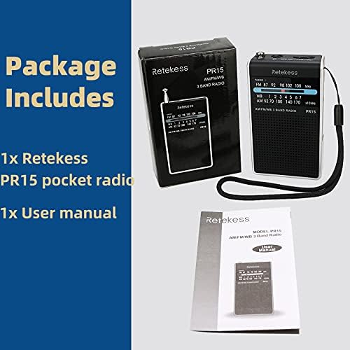 Retekess PR15 Pocket NOAA Weather Radio, AM FM и вонредно време радио преносно, мало транзистор радио напојувано од батеријата