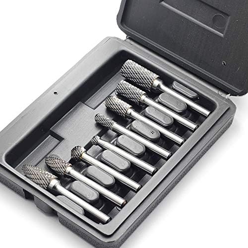 Јуфутол карбид бур сет со 1/4 '' Shank 8pcs двојно исечен цврсто карбид ротационен плескав поставен за вежба за мелница, резба на метално