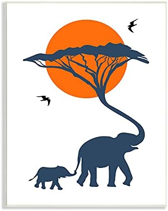 Ступел Индустрии Модерно Африканско Сафари Сончево Небо Слон Семејство, Дизајнирано Од Wallје Постери Ѕидна Плоча, 13 х 19, Сина