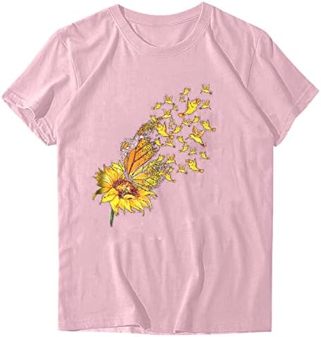 Теи за жени летни цветни печати графички кошули лабава екипаж за празници на екипажот на врвови со кратки ракави за блуза за блузи со кратки
