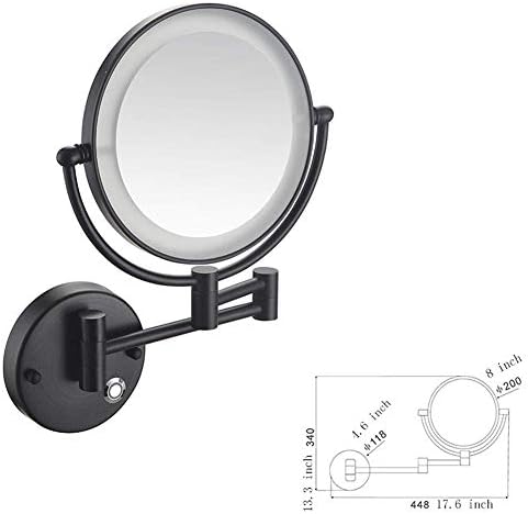 8-инчен wallиден монтиран шминка огледало со зголемување, огледало за шминка со LED светла, двострана проширување, вртење од 360 степени,