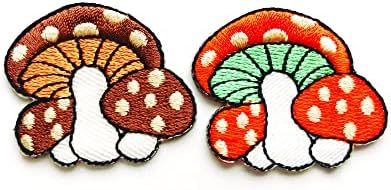 PL сет од 2 мали мини портокалово кафеава печурка со крем за пол -точка Прекрасна цртана филм шие железо на везена апликација знак знак за лепенка