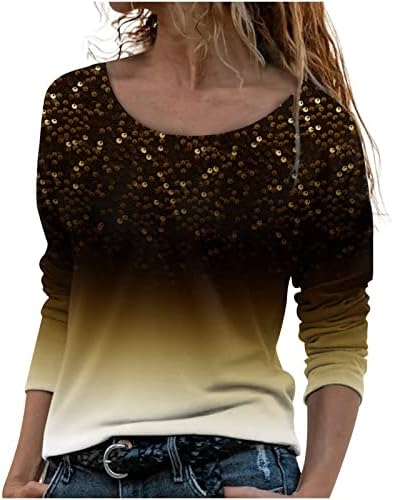 Копче за женски Nokmopo Down Down кошула Обичен моден печати со долг ракав О-врат удобен пулвер врвот лабава основна маица