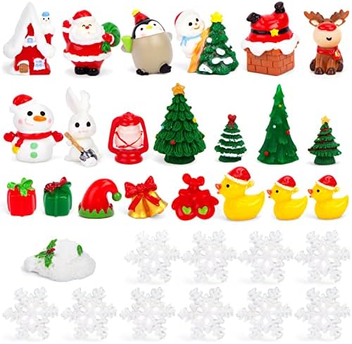 Miniauter Miniature Christmas Decorations, 32 парчиња Божиќни минијатурни фигурини мини Божиќни фигурини самовила градинарски додатоци Божиќни