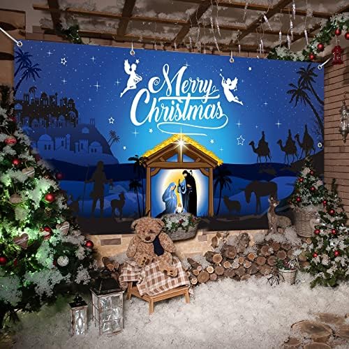 Божиќна природа гаража врата банер за покривање украси 6x13ft, екстра голема ткаенина за природно раѓање Божиќна позадина Фото штанд во
