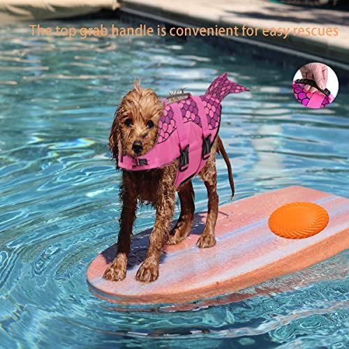 Сумен кучиња Lifeивотна јакна, кучиња животни елеци за пливање, елек за пливање кучиња, елек за живот на кучиња со рачка за спасување