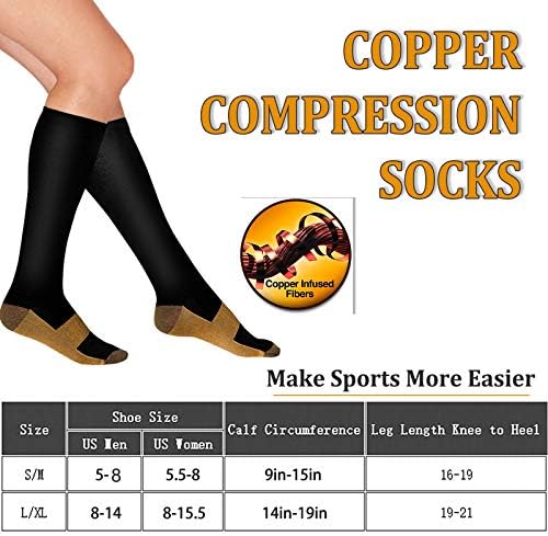 3 спакувани чорапи за компресија на бакар - Циркулација на компресија Copsенски и мажи - Најдобро за медицински, трчање, атлетски