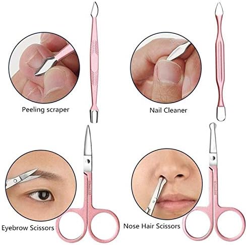 COEPMG Розово Злато Професионален Комплет За Маникир Од Нерѓосувачки Челик Комплет За Педикир, Ножици За Коса На Носот, Комплет За Семејна