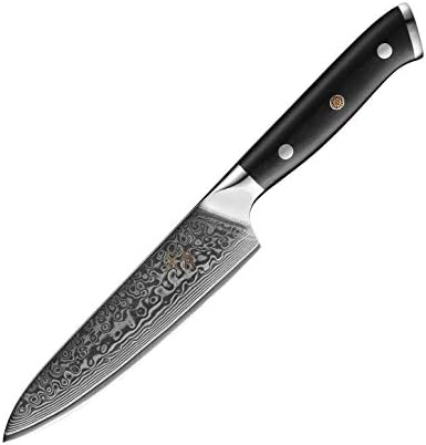 Сенбон Дамаск 5-инчен професионален нож за комунални услуги со висока цврстина остар овошен нож за лупење нож рачка За нелизгање Г10