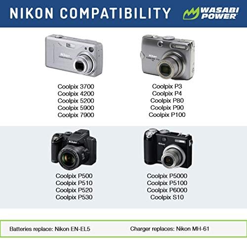 Батеријата Wasabi Power и двојниот USB полнач за Nikon EN-EL5 и Nikon Coolpix 3700, 4200, 5200, 5900, 7900, P3, P4, P80, P90, P100, P500, P510,