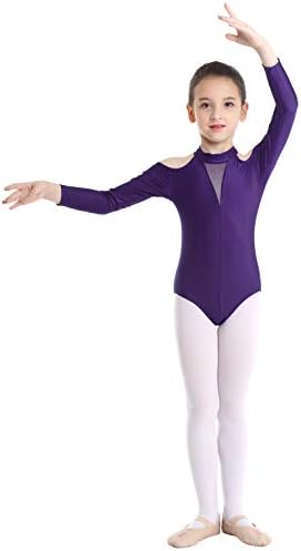 Мојли девојки гимнастика балет леотард надвор од рамото високо вратот танц атлетски единечен каросерија џемпери