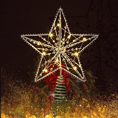 Топер за новогодишна Елка Ѕвезди Украси со 10 Топли ЛЕД Светла Нежни Мониста За Празнични Забави Украси За Новогодишна Елка Со Редовна Големина