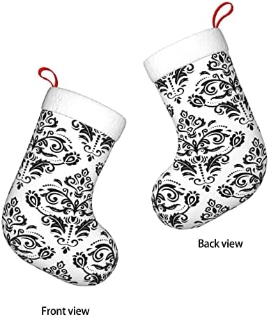 Аугенски Божиќни чорапи Дамаск црно бело украс двострано камин што виси чорапи