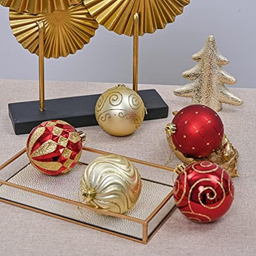 Valery Madelyn 16CT 80mm луксузни црвени и златни божиќни украси за божиќни декор, распрскувани украси за новогодишни украси за Божиќна декорација