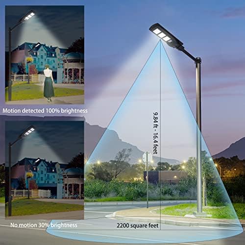 Nartine 300W Solar Street Light Outdoor, LED соларна моќна улична ламба самрак до зори со сензор за движење, светло од соларна