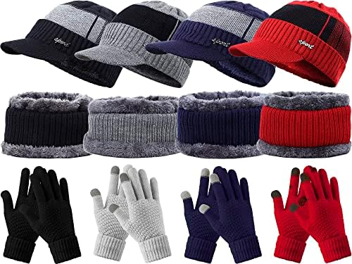 12 компјутери Зимски капа нараквици поставени зимски слаби череп капачиња плетени капи зимски допир на ракавици на ракавици