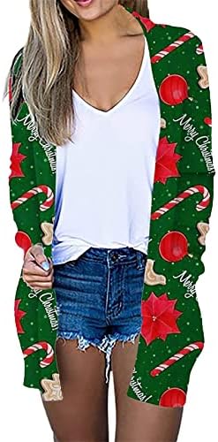 Божиќен кардиган 2022 година за жени, плетено плетено преголеми забавни обрасци Блузи јакни кошули врвови палта