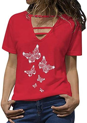 Женски врвови женски жешки маици за печатење на вежбање v вратот летни кратки ракави врвови маички лесни маици жени жени
