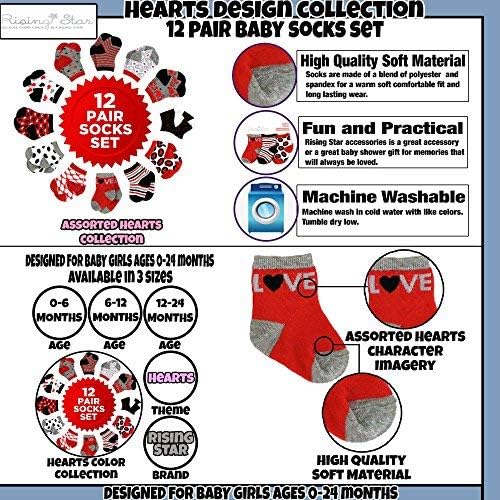 Поразични чорапи за девојчиња од starвезда: еднорози, срца - чорапи за момчиња: автомобили, критичари - 12 п.к., 0-24 месеци