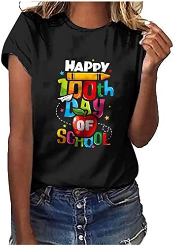 Дами врвови и блузи, вратоврска боја среќен 100-ти ден на наставник по училиште 100 дена графички маици за жени за жени