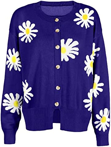 Тинејџерски девојки џемпер палто за бранч облеки со долг ракав Дејзи, цветен принт опуштено вклопување кабел кабел плетен кардиган