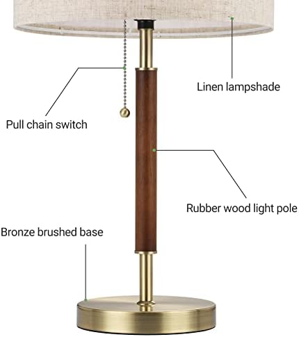Dewenwils Edishine модерна маса за маса, цврста дрвена столбна ламба со прекинувач за влечење, ламба за маса од средниот век