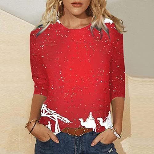 Женски грди Божиќни маици Смешна симпатична новогодишна елка Дедо Мраз ирваси од снегулка печати обична маица блуза врвови