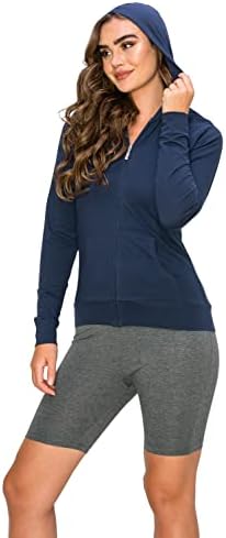 Curvyfriends Women'sенски обичен качулки пуловер - целосен патент со долги ракави со активен активен јога тренинг Основна јакна