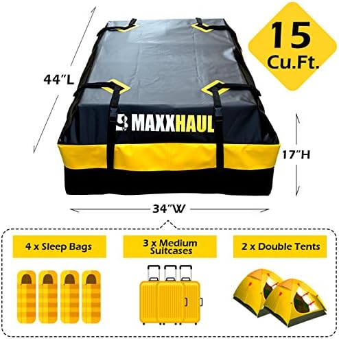Maxxhaul 50719 Универзален карго торба за покриви на автомобили за сите возила со или без решетка, 15 кубни метри, водоотпорни