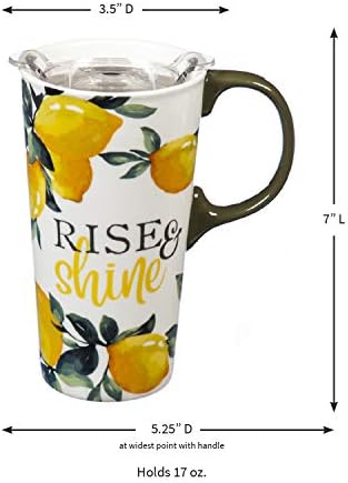 Cypress Home Lemon Drop 17 Oz Ceramic Travel Cup - 4 x 5 x 7 инчи