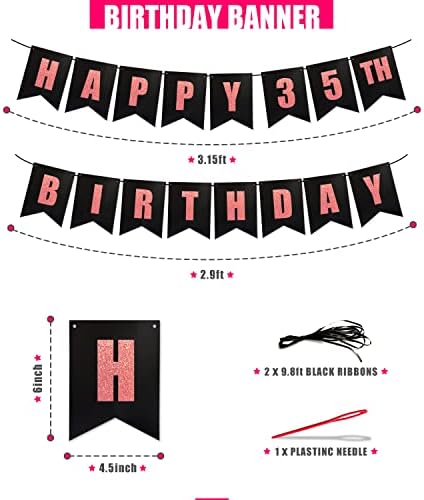 Забава за среќна 35 -та роденденска забава Банер за жени Црн картон со знаци на сјајни златни сјајни букви за неа
