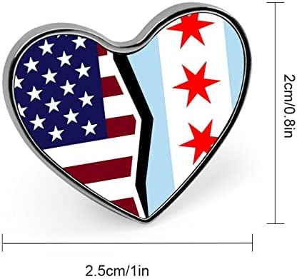 Американско И Чикаго Знаме Срце Брош Игла Симпатична Ревер Вратоврска Игла Занаети Значка за Костим Додаток