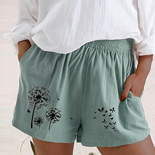 Викилеб печати жени еластични модни панталони Постелнина памук лабава половината летни обични шорцеви панталони женски шорцеви