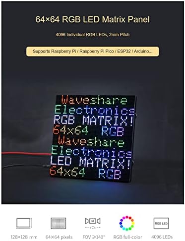 RGB со целосна боја LED матрица панел, 64 × 64 RGB LED матричен панел - 2мм терен за за Raspberry Pi 4B+ 4B 3B+ 3B 2B+ ZERO W