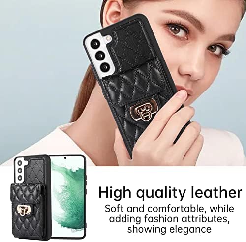 Asuwish Phone Case за Samsung Galaxy S22 Plus S22+ 5G Cover Cover со држач за кредитни картички рамената на рамената, лентата со долги додатоци
