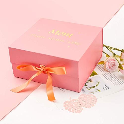Wrapaholic 1 PCS 8x8x4 инчи розова среќна кутија за подароци за ден на мајката со сатенска лента, кутија за подароци што може