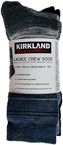 Чорапи на екипажот на екипажот на Киркланд, екстра-фино мерино волна, сина, 4 пара