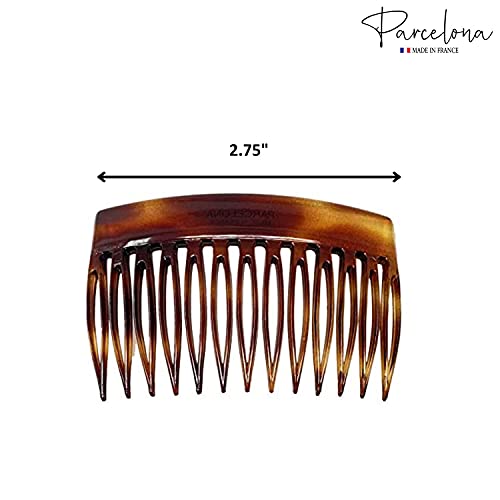 Парселона француски задебелен раб кафеава мала 2 3/4 целулоиден пин широк заби сет од 2 странични слајдови за коса Комбини за жени