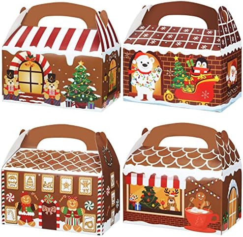 Јахенда 48 Парчиња Божиќни Кутии ЗА Лекување 3Д Джинджифилово Куќа Картонско Колаче Добри Фронтон Бонбони Кеси Со Рачки Божиќни Хартиени Кутии