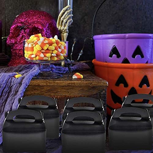 Црна кутии за лекување на уметност за бонбони, колачиња и забави - пакувања од 12 кутии за колачиња, слатки картонски кутии со рачки